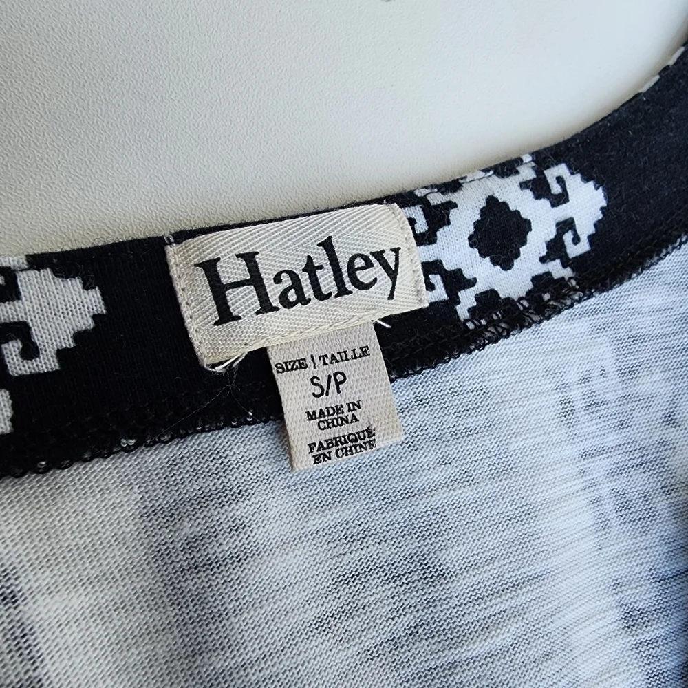 HATLEY Black Blue White Stamp Knee Length Sheath Dress Country Club Preppy Sz S